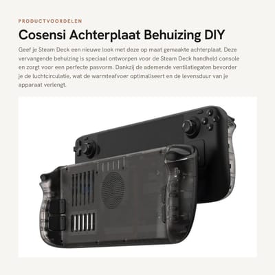 Dailygoods- Achterplaat Vervangend Paneel - Behuizing Steam Deck - Transparant Zwart - Ademend - Antislip - Duurzaam Materiaal