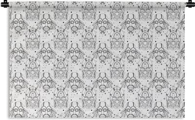 Wandkleed - Wanddoek - Inca - Maskers - Patroon - Zwart-wit - 180x120 cm - Wandtapijt