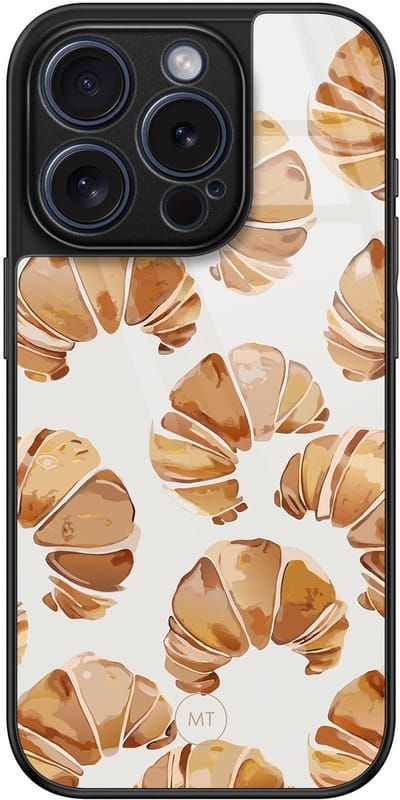 Hoesje geschikt voor iPhone 15 Pro - Croissant - Luxe Hard Case - Print - Beige - Mooie Telefoonhoesjes
