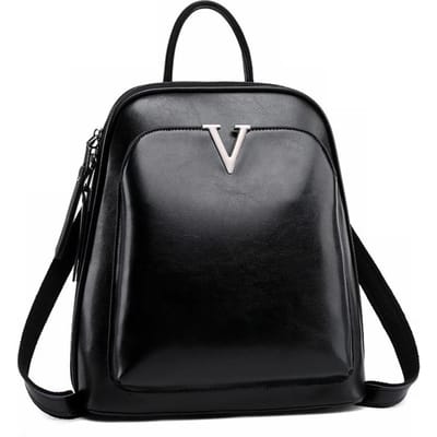 WTEMPO Dames Vrijetijdsmode Retro Leren Olie Wax Koe Lederen Rugzak 26cm*10cm*28cm zwart