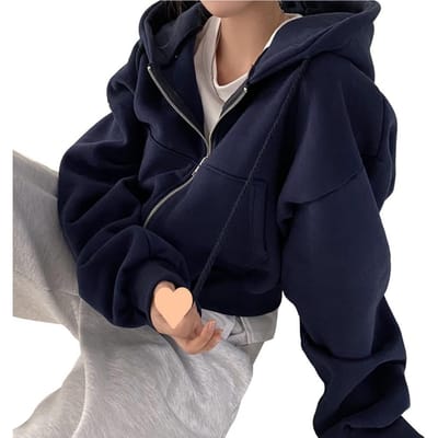 Damesjas met capuchon, effen kleur, trekkoord, ritssluiting, los, warm, casual, zacht, elastisch manchet, damesjack S