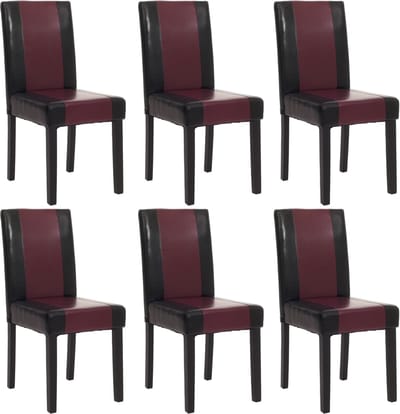 Set van 6 eetkamerstoelen Keukenstoel Littau ~ kunstleer, zwart-rood, donkere poten
