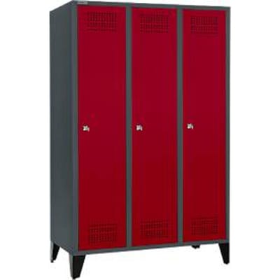 Schäfer Shop Genius garderobekast met voeten, 3 vakken, 400 mm vakbreedte, cilinderslot, antraciet/rood, 3 compartimenten, antraciet/rood