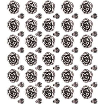 30 Jeux de Rivets Décoratifs Argent Antique Fleur de Camélia 14mm Goujon et Base Trompette en Fer 3x7mm pour Artisanat du Cuir et