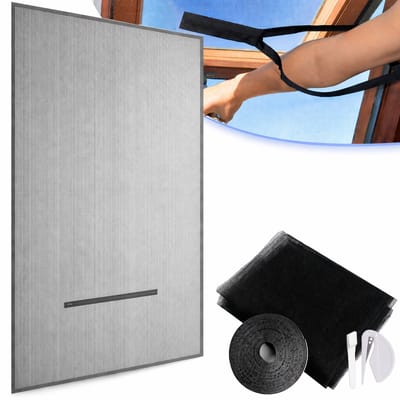GLODI GOODS® Raamhor en Dakraam Hor met horizontale rits – 180 x 150 cm – universeel horrengaas – vliegenraam insectenhor – incl. klittenband en snijmesje