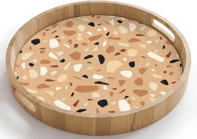 Dienblad rond 40x40 cm - Schootdienblad hout - Terrazzo - Patroon - Kleurrijk - Oranje - Borrelplank rechthoek - Plateau houten dienbladen