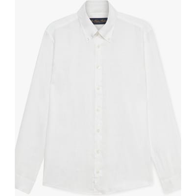 Brooks Brothers Button Down Shirt Linen White Size: S | Casual Shirts Outlet | Heren | Wit