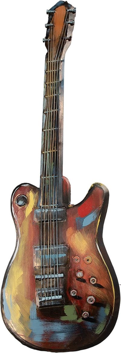 Clayre & Eef 3D Schilderijen metaal Gitaar 28x83 cm Oranje