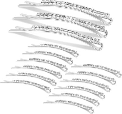 Famanu - 15 Stuks Strass haarclips zilver, styling haarspelden/klemmen voor dames en meisjes