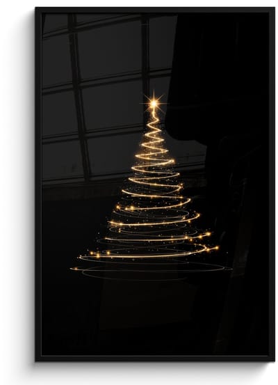 Poster in lijst - Fotolijst 80x120 cm - Posters - Magisch - Kerstboom - Lichtspiralen - Zwart - Posterlijst zwart - Decoratie - Wanddecoratie woonkamer - Muurdecoratie slaapkamer - Kerstversiering - Kerstdecoratie voor binnen - Kerstmis