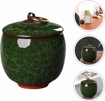 Keramische Gedenkurn - Mini urn van keramiek - Ljskraakpatroon - 70ml - Gedenkurn voor mens en huisdieren - Donkergroen