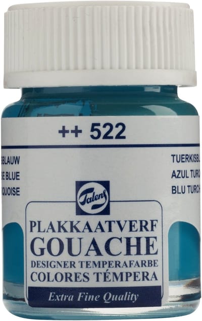 Talens Plakkaatverf Extra Fijn - 16 ml Turquoise Blauw 522 - Sterk gepigmenteerde matte verf