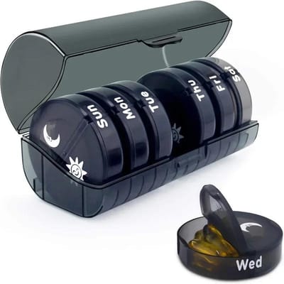 Wekelijkse 7 Dagen Pillen Medicijn Doos Houder Organizer Wekelijkse 7 Dagen 14 Vakken Pillen Opbergdoos voor Medicijnen Supplementen Vitaminen zwart