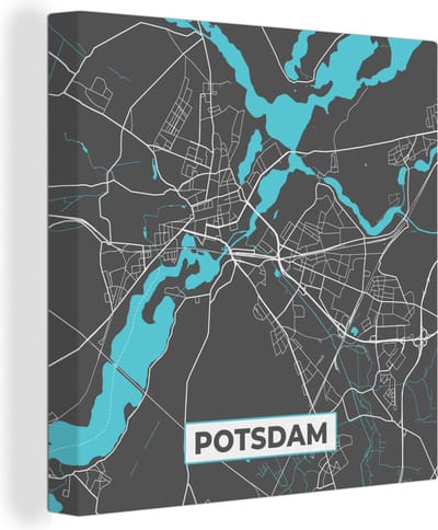 Canvas Schilderij Kaart – Plattegrond – Stadskaart – Potsdam – Duitsland – Blauw - 20x20 cm - Wanddecoratie