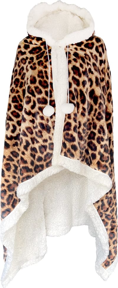 LINNICK Flanel Fleece Hoodie Met Capuchon Leopard - Bruin - 130x180cm - Fleece Plaid - Fleece Deken - Hoodie Deken - Hoodie Dames - Hoodie Heren - Fleece Deken met Capuchon