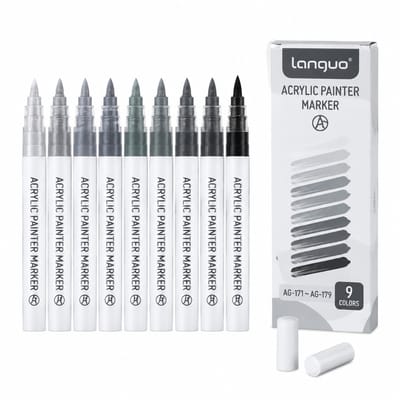 Acrylmarkers - 9 kleuren in verfijnde grijstinten - direct inktsysteem - voor journals en tekenen - basisverpakking