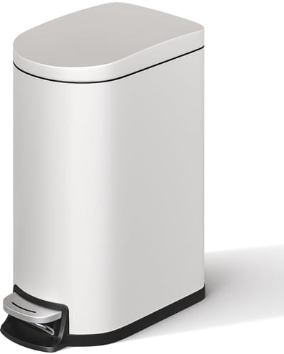10L RVS badkamer prullenbak met deksel - smalle pedaalemmer, waterdicht, met binnenemmer, achtergreep en soft-close deksel, Wit