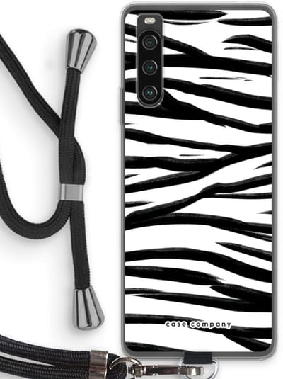 Case Company® - Hoesje met koord geschikt voor Sony Xperia 10 IV hoesje met Koord - Zebra pattern - Telefoonhoesje met Zwart Koord - Bescherming aan alle Kanten en Over de Schermrand