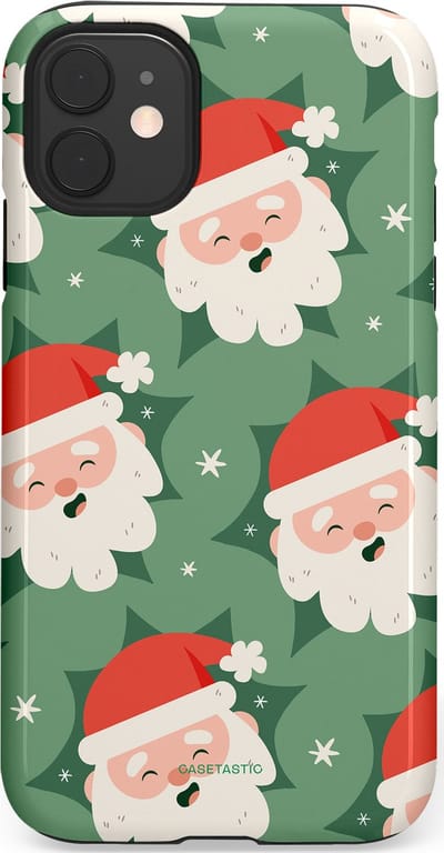 Casetastic hoesje geschikt voor Apple iPhone 11 - Dubbellaagse bescherming - Vrolijke Kerstmannen in de Sneeuw - Fashion Case - Saliegroen Wit Perzik Crème