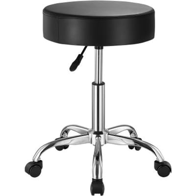 VEVOR Zadelkruk, rolkruk, draagvermogen 204 kg, in hoogte verstelbaar (55-71 cm), draaikruk, werkkruk, draaibare zadelstoel van PU-leer voor salon, spa, massagekliniek, zwart