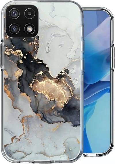 Hoesje geschikt voor Samsung Galaxy A22 5G - Siliconen Shock Proof Case Back Cover Hoes Marmer Goud