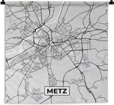 Wandkleed - Wanddoek - Plattegrond - Metz - Stadskaart - Kaart - Frankrijk - 180x180 cm - Wandtapijt