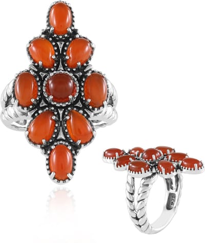 Cavill - Zilveren ring met rode onyxen 3 915 ct - 925 sterling zilver geoxideerd - Geometrisch design - Statement ring - Elegant & Braziliaans