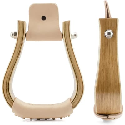 Houten western stijgbeugels met leren opstapje Pool's
