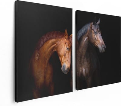 Artaza Canvas Schilderij Tweeluik Twee Bruine Paarden Koppel - Liefde - 120x80 - Foto Op Canvas - Canvas Print