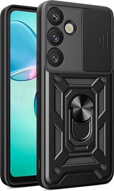 MobyDefend Hoesje - Geschikt voor Samsung Galaxy S25 Plus (S25+) - Pantsercase Met Draaibare Ring - Zwart