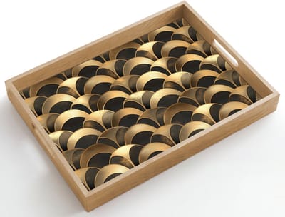 Dienblad hout 50x35 cm - Schootdienblad - Schubben - Structuur - Goud - Borrelplank rechthoek - Plateau dienbladen