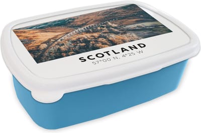 Broodtrommel Blauw - Lunchbox - Brooddoos - Schotland - Uitzicht - Rivier - 18x12x6 cm - Kinderen - Jongen