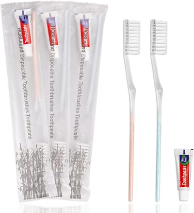 100 Stuks Zacht Wegwerp Tandenborstels met Mini Tandpasta Set, Hygiënisch Verpakt