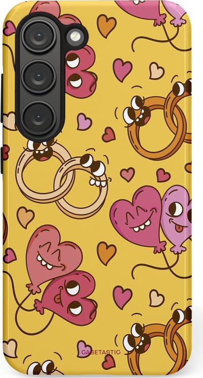 Casetastic Hoesje Geschikt voor Samsung S23 - Stijlvolle Beschermende Duo-layer Case - Gele Hartenpret