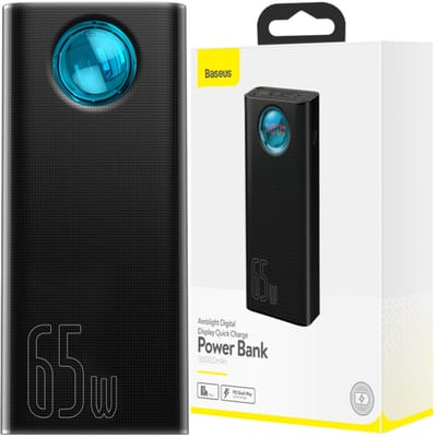Externe Batterij Baseus Amblight Digital Display, 30000mAh, 65W, QC + PD, 1 x USB-C - 4 x USB-A, Zwart PPLG000101