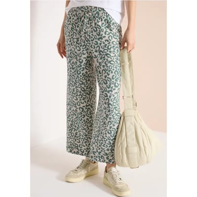7/8 Wide Legs broek van linnenmix met luipaardprint