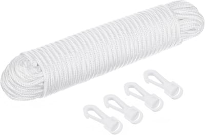 80ft Nylon Vlaggenlijn met Clips - 1/4 Inch Dikke Haringlijn