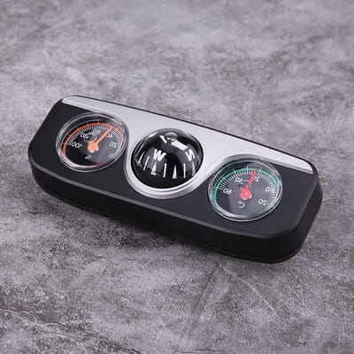 Auto Thermometer - Dashboard Kompas - Reizen Meten - 3-in-1 Functie - 12 x 5 x 4 cm - Zwart