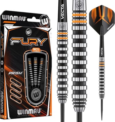 Winmau Fury 22-28 Gram Tungsten dartpijlen met prisma flights en vectaschachten (Stems)