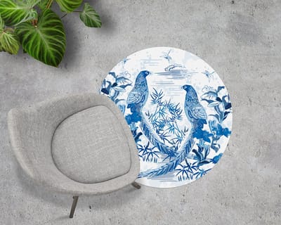 Coloray Vloerbeschermer - Houtsnede van blauwe vogels Stoel Mat - 100x100 cm - Blauw Bureau Stoel Mat - Vloerbeschermer PVC - Mótif Vloerbeschermer - Ronde Mat - Dieren Thema