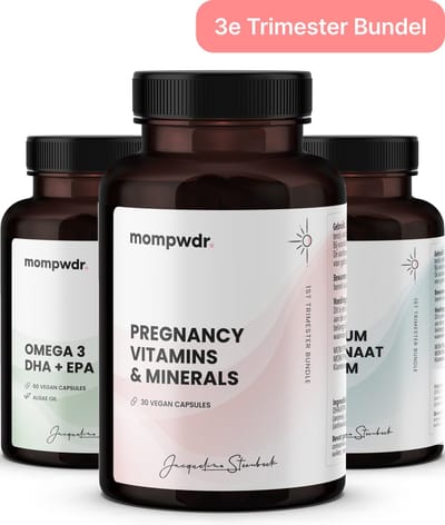 MomPwdr 3e Trimester Bundel - Zwangerschap Vitamine en Mineralen - Foliumzuur Zwanger - Magnesium - Omega 3 - Calcium - Zwanger - Mama Vitamine