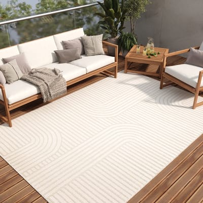 Tapiso Patio Vloerkleed Tuintapijt Outdoor Creme Buitenkleed Modern Maat- 80x150