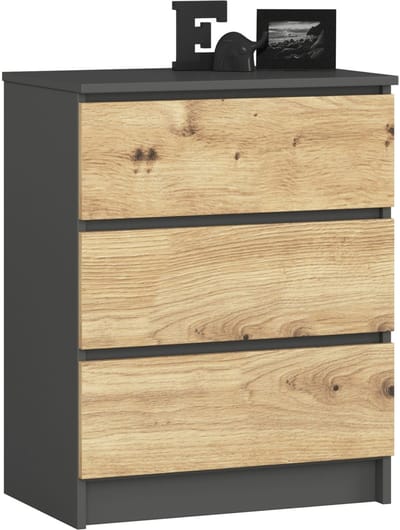 Ladekast K60 met 3 Lades / AKORD Furniture Factory / Grafietgrijs - Artisan Eik / 60 x 77 x 40 cm