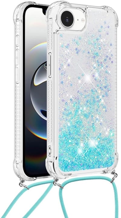 Coverup Hoesje - Geschikt voor iPhone 16e / 17e Hoesje - Coverup Liquid Glitter Back Cover met Koord - Lichtblauw