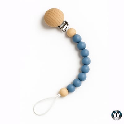 Speenkoord | Fopspeenkoord | Hulpmiddel Speen | Kralen | Jeans Blue | Silicoon | Hout | Houten Clip | Babyshower | Kraamcadeau | Jongen & Meisje | Baby | Speen | Speenketting | TheOldOmen |