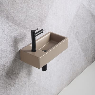 Fonteinset Mia 40.5x20x10.5cm mat beige links inclusief fontein kraan, sifon en afvoerplug mat zwart