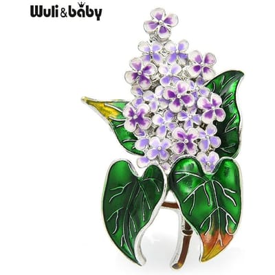 Wuli&baby Groen Blad Paarse Lila Bloem Broche Spelden Mode Sieraden Badge gray