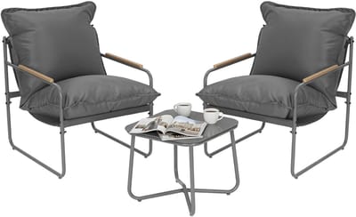 RosaBloom Luxe Balkonset - Tuinset - Loungeset - Glazen Bovenblad - Ultiem Kussenzitcomfort - 45x45x41cm / 71x59x80cm - Metaal en Glas - Grijs