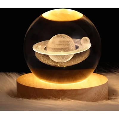 3D Saturnus Kristallen Bol Lasergegraveerde Glazen Bol Globe Melkweg Astronomie met Houten Basis Planeten Bol voor Verjaardag Kerst