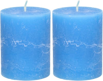Atmosphera Stompkaars/cilinderkaars - 2x - helder blauw - 7 x 9 cm - middel rustiek model